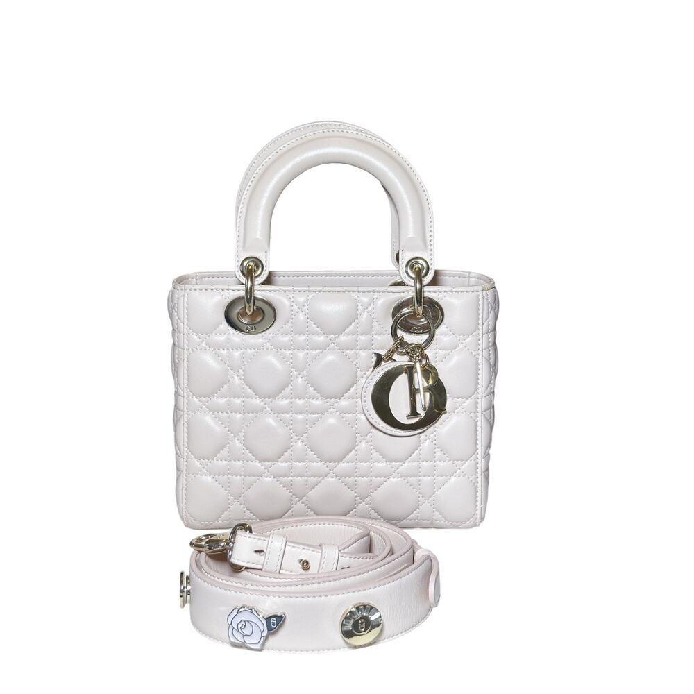 DIOR Lady Dior Pink Lambskin Cannage Quilted Gold HW ABC 2Way Bag
